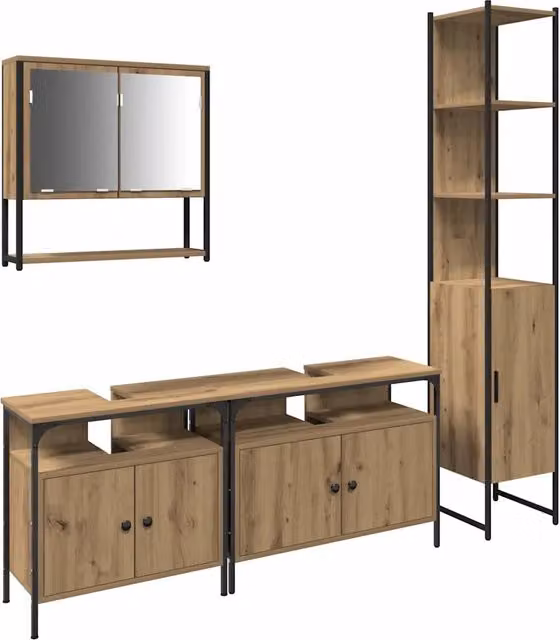 Set di mobili per il Bagno | Armadio da bagno con porta 4 pz rovere artigianale