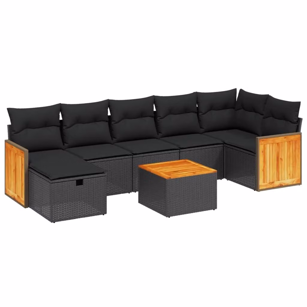 Set Divani da Giardino con Cuscini 8 pz Nero in Polyrattan