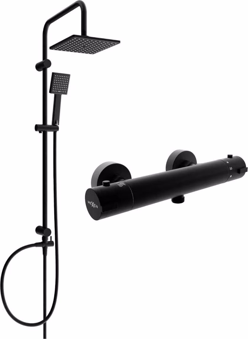 Mexen Tord set doccia esterno con soffione e miscelatore termostatico Kai, nero - 77100200-70