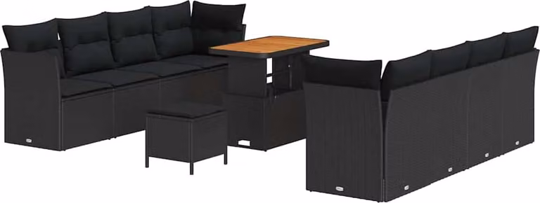 Set Divano da Giardino 11 pcs Nero polyrattan
