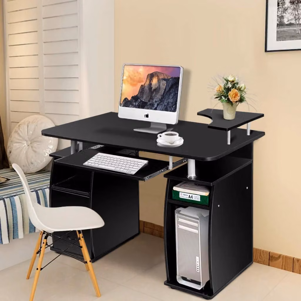 Scrivania da Computer Moderna Costway con Cassettiera in MDF Laminato, L: 120 cm, P: 45,55 cm, H: 85 cm, Nero o Bianco – 2