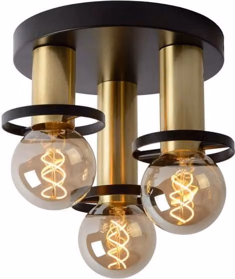 Plafoniera Lucide Anaka in metallo con 3 luci E27, colore nero e oro, diametro 30 cm