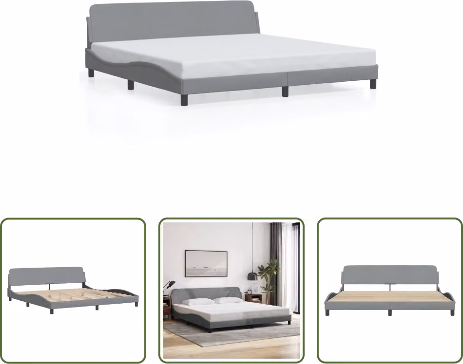 The Living Store Struttura letto con testiera in tessuto grigio chiaro 200x200 cm