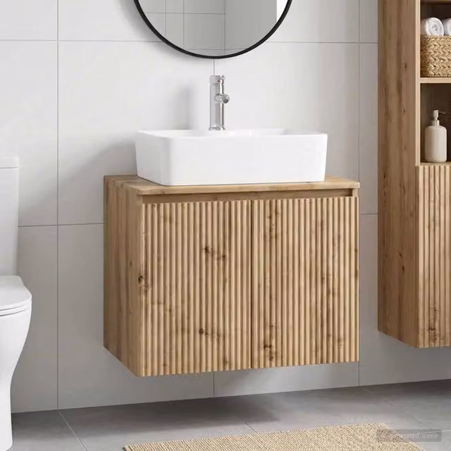 Mobile lavabo sospeso vidaXL in legno di quercia marrone con design minimalista L: 62,5 cm, P: 44,5 cm, H: 50 cm
