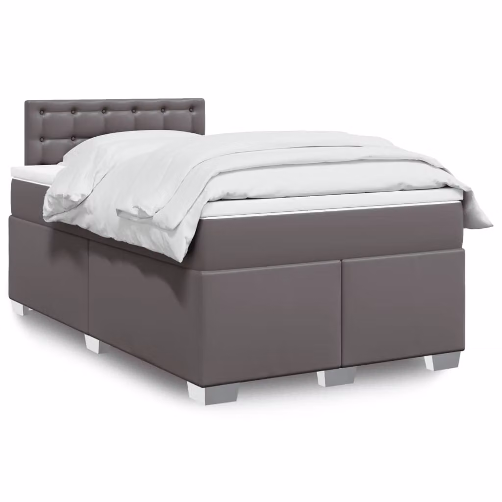 vidaXL Giroletto a Molle Ibrido con Materasso Grigio e Bianco in Similpelle e Tessuto L/P/H: 120 x 200 cm – 1