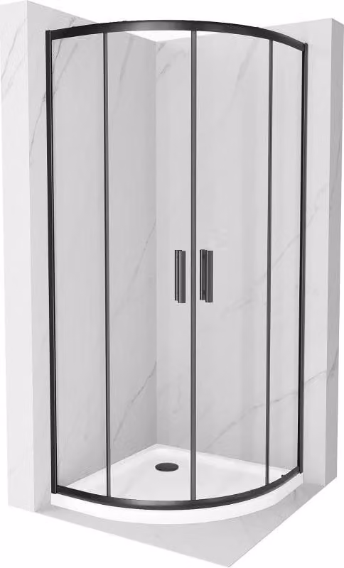 Mexen Rio cabina doccia semicircolare 90 x 90 cm, trasparente, nera + piatto doccia Flat, bianco - 863-090-090-70-00-4110B