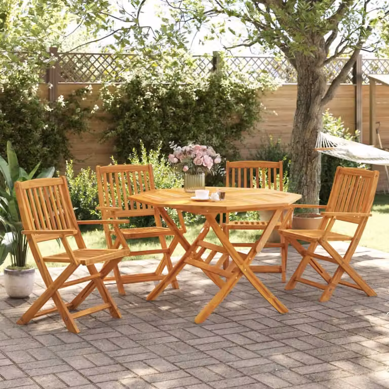 Set Pranzo da Giardino Pieghevole vidaXL in Legno di Acacia Marrone, 5 Pezzi