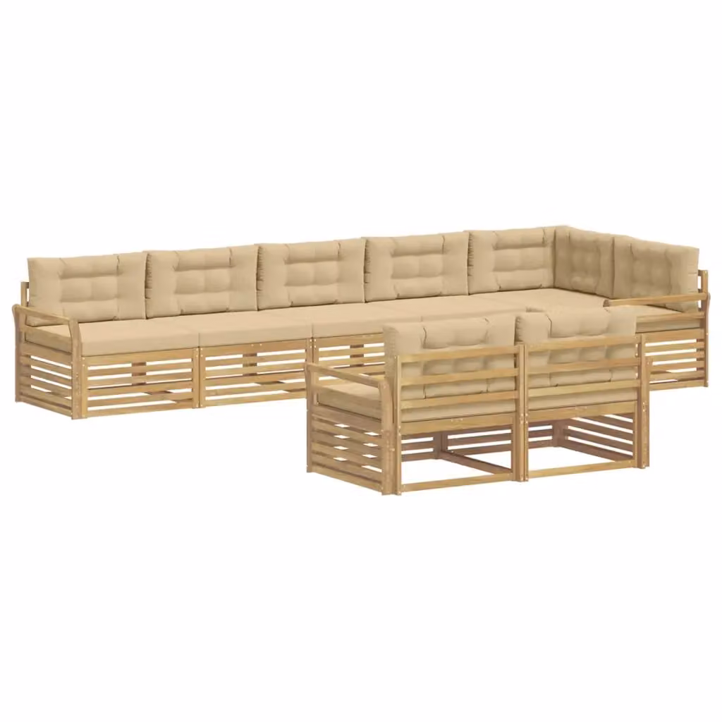 Set di divani da esterno a L vidaXL in legno di acacia con 8 pezzi, Bianco e Beige – 2