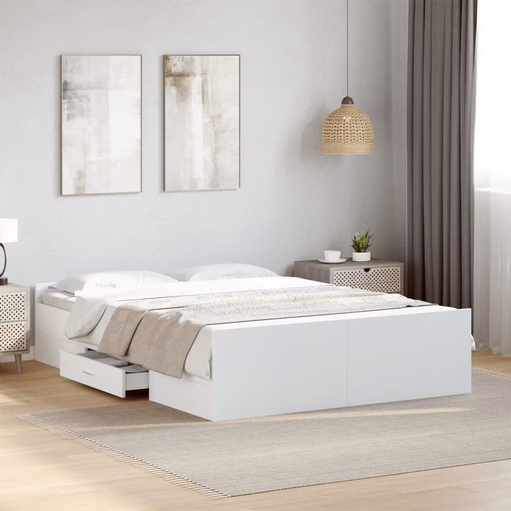vidaXL Giroletto con Cassetti Bianco in Legno Multistrato L: 138 cm, P: 193 cm, H: 300 cm – 1