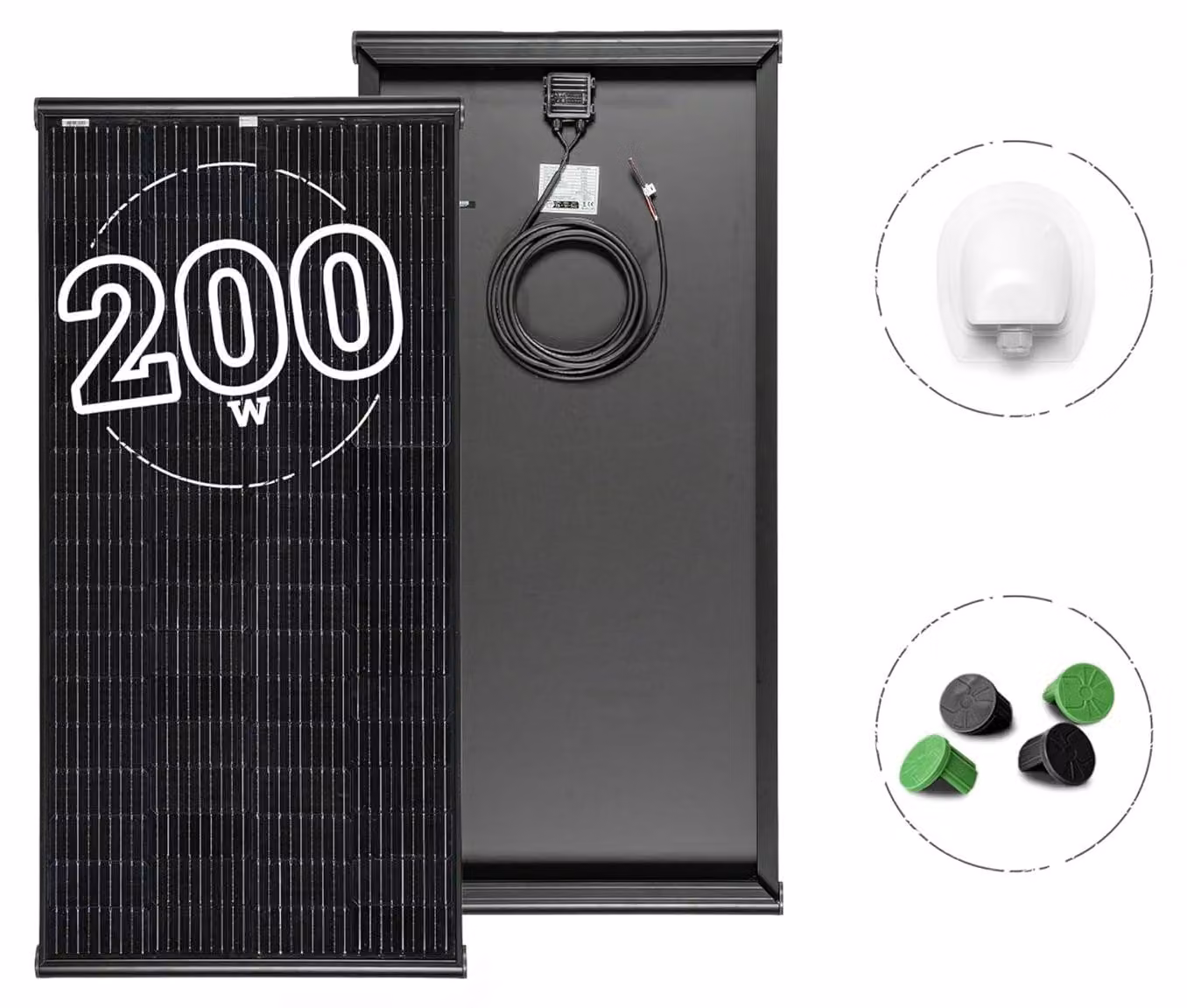 Pannello solare monocristallino da 200W, colore nero, kit completo con profilo integrato