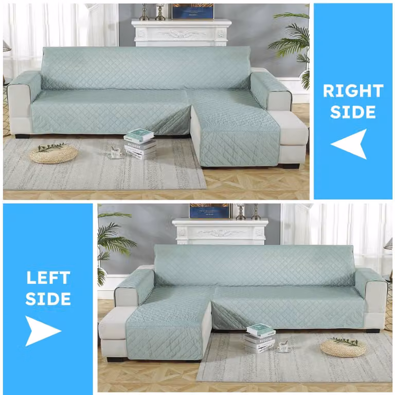 Divano angolare a forma di L, imbottito, con chaise longue a destra, dimensioni 240 x 270 cm