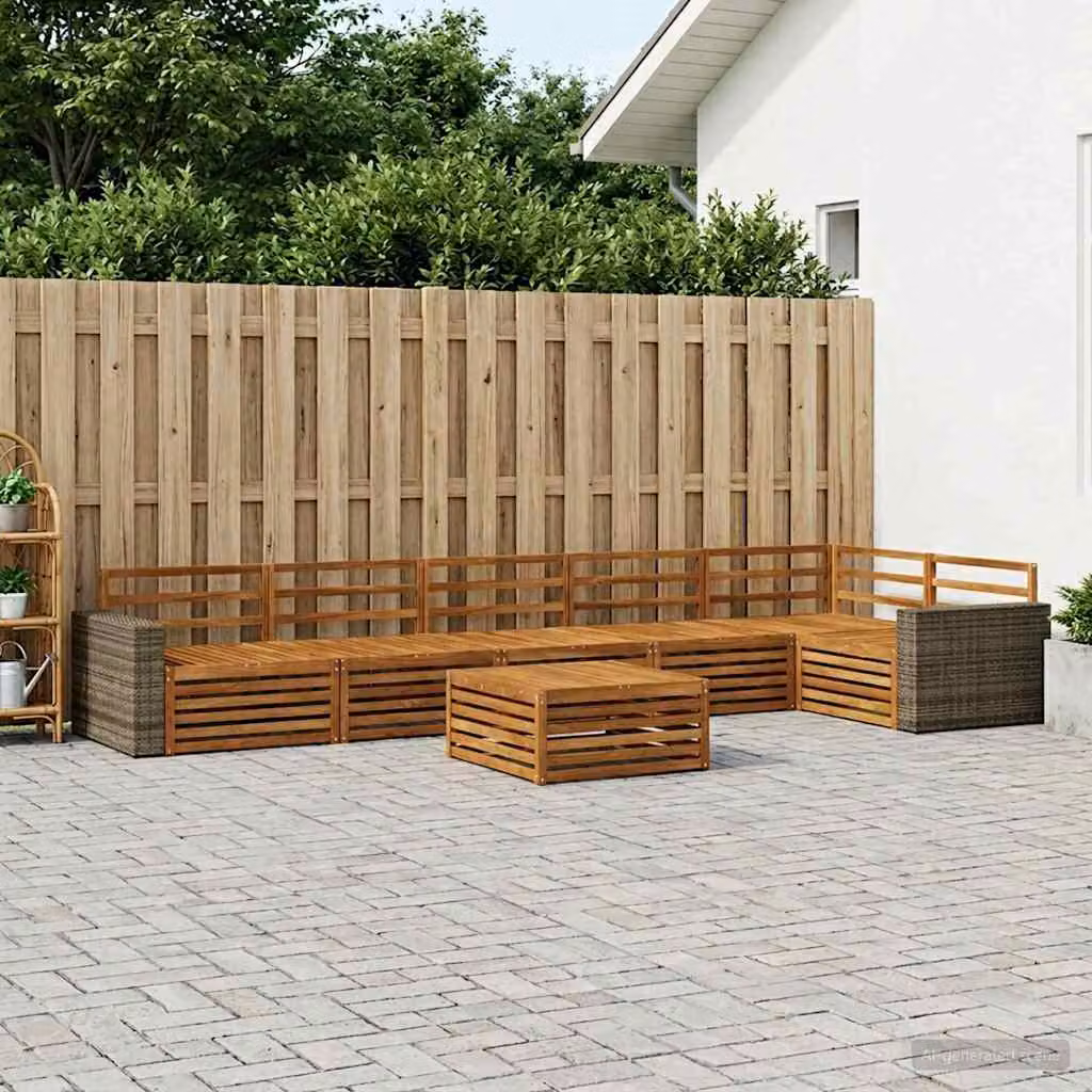 Set di divani da esterno vidaXL 7 pezzi in legno di acacia massello marrone con cuscini inclusi per giardino e terrazza