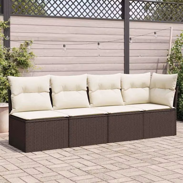 vidaXL Divano da giardino a L con cuscini, struttura in rattan e metallo, colore marrone e bianco