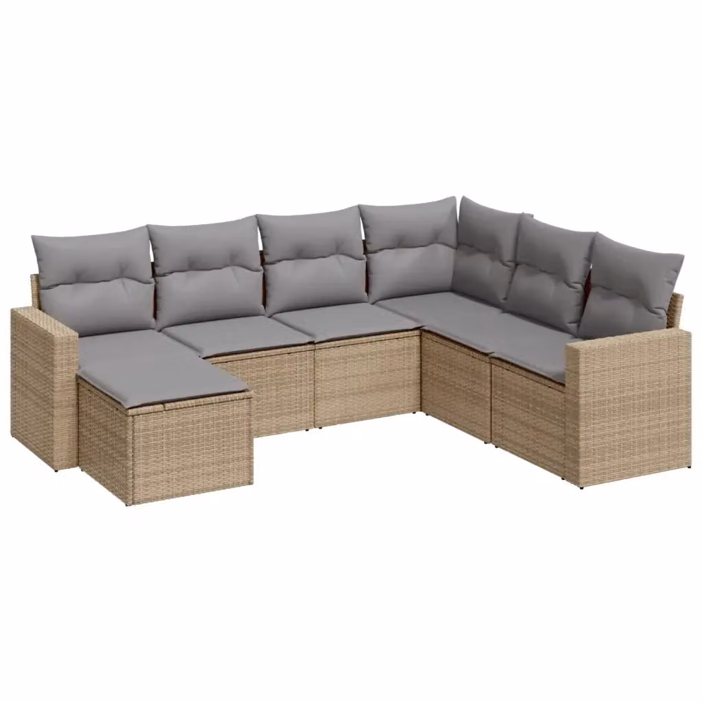 Set Divani da Giardino vidaXL 7 pz in Polyrattan con Cuscini Beige e Grigio, Design Moderno a L con Struttura in Acciaio Verniciato a Polvere e Tessuto Resistente ai Raggi UV – 2