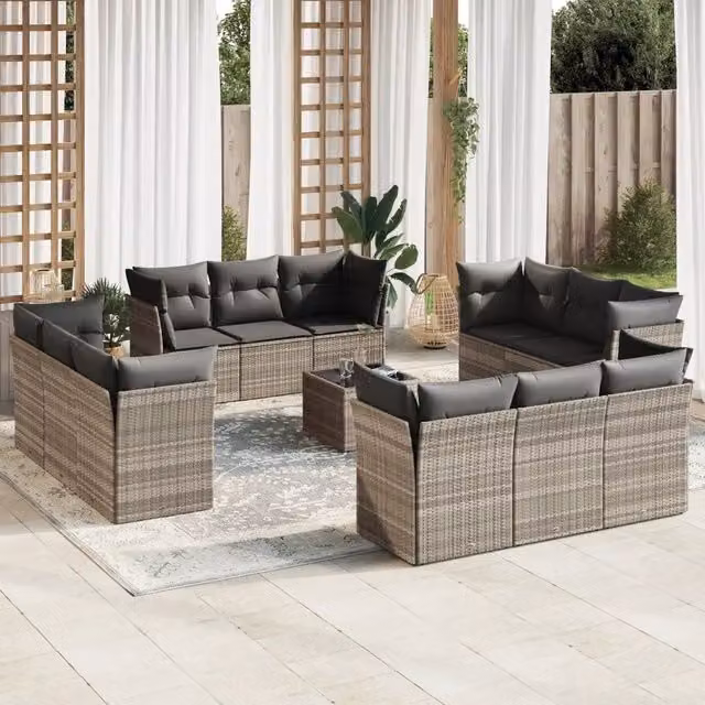 Set di divani da giardino VIDAXL a forma di U in polyrattan grigio chiaro con 13 pezzi e cuscini inclusi