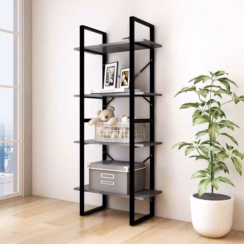 Libreria Industrial vidaXL in Legno di Pino e Metallo Grigia L: 60 cm, P: 30 cm, H: 140 cm