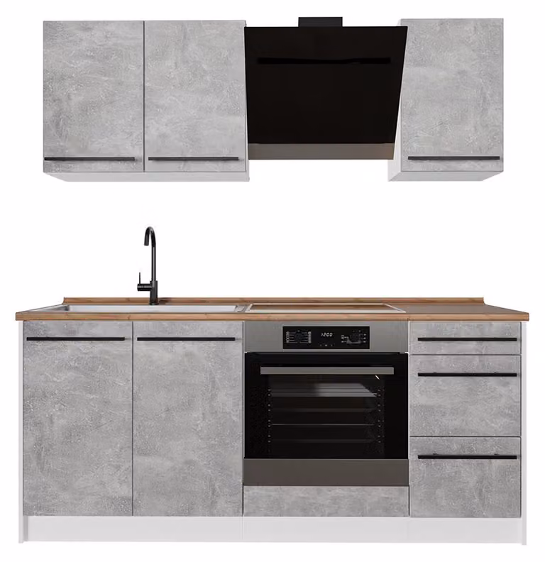 Cucina monoblocco Vicco R-Line Calcestruzzo/Bianco 180 cm, PL Rovere, Model 67050