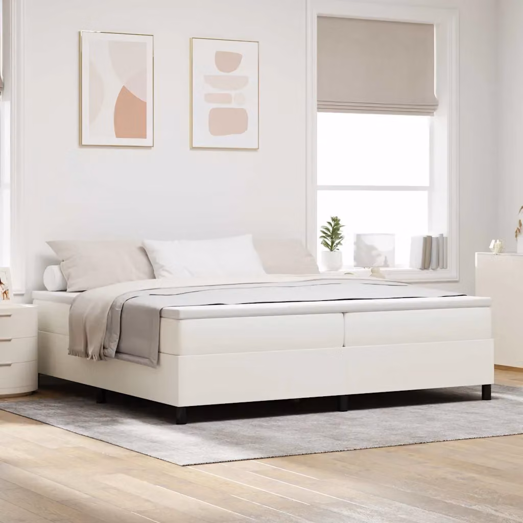 Letto a molle vidaXL in tessuto cord beige e bianco L 200 x P 200 x H 280 cm