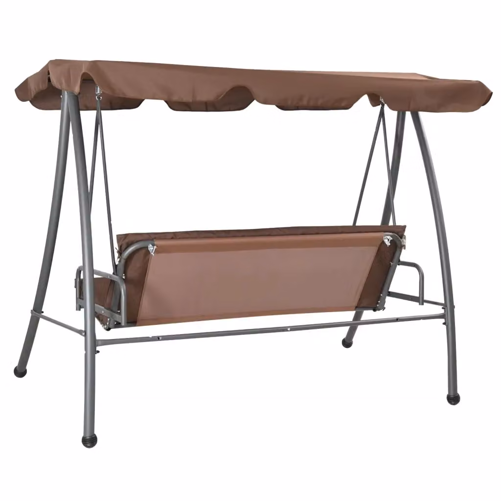 Panchina a dondolo da giardino con baldacchino vidaXL marrone in acciaio verniciato e tessuto resistente ai raggi UV con cuscini inclusi e funzione convertibile in letto – 2