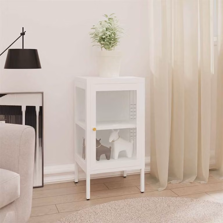 Credenza vidaXL in metallo e vetro bianco con ante in vetro e ripiani interni L/P/H: 38 x 35 x 70 cm