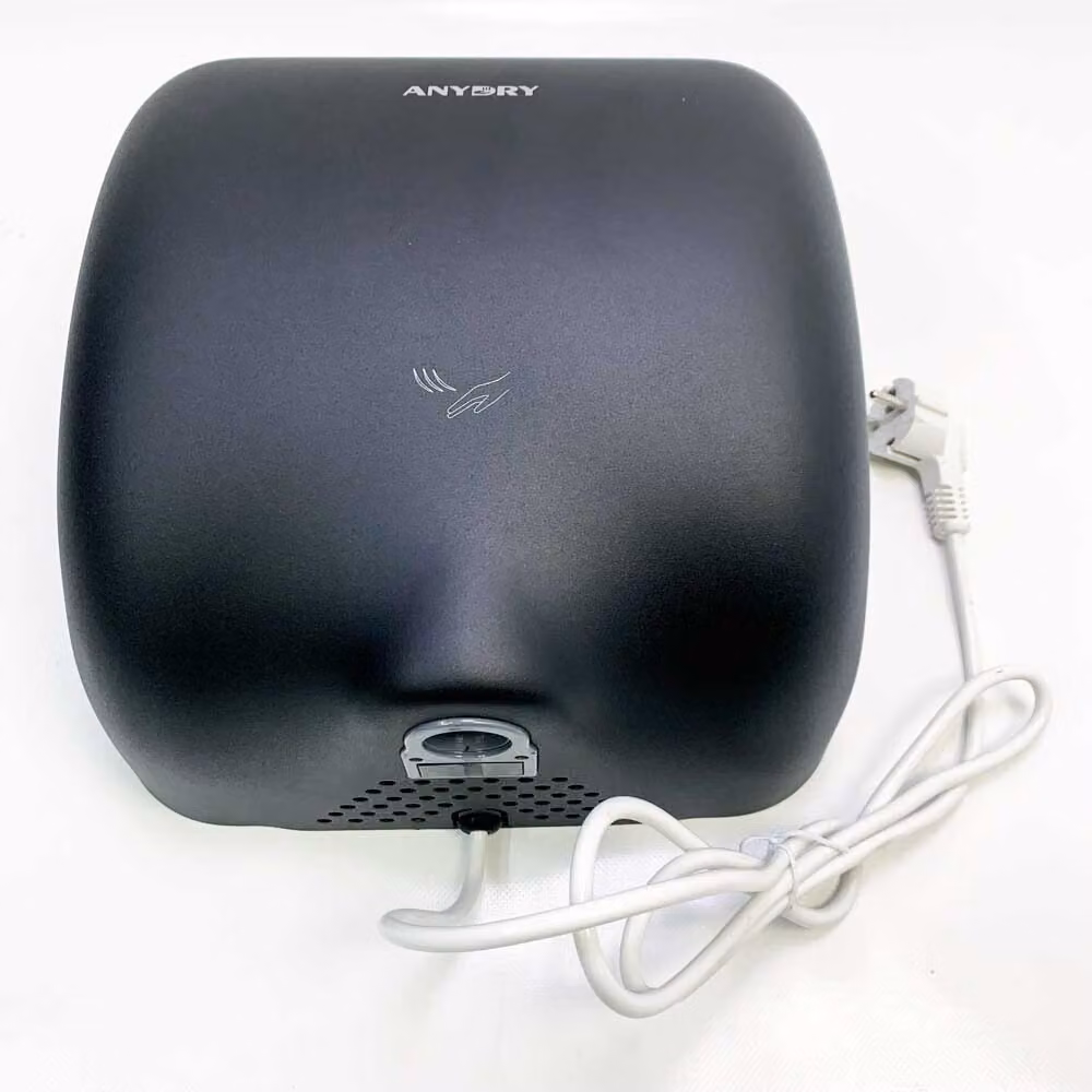 Anydry 2800 Asciugamani elettrico automatico con fotocellula, asciugamani professionale ad aria montato a parete, robusto alloggiamento in acciaio inox. 1650W. (nero)