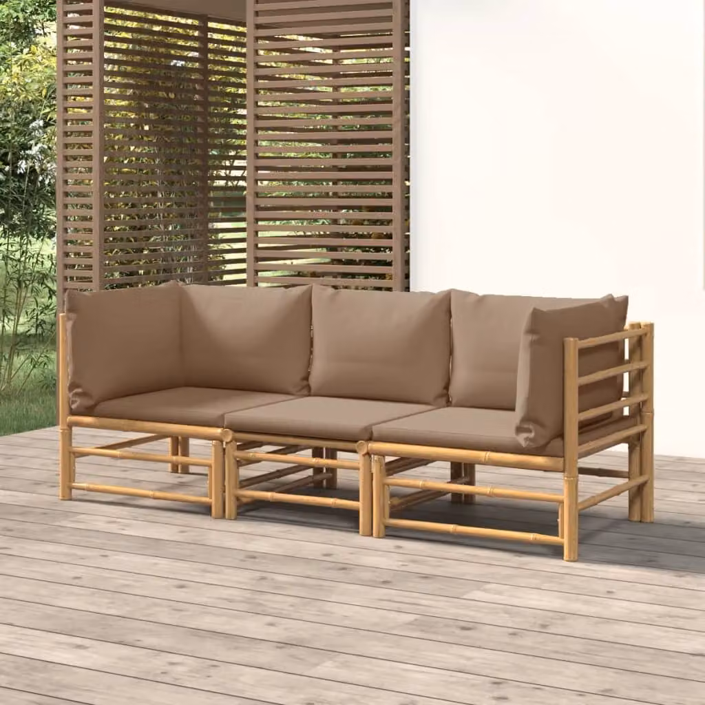 Set Salotto da Giardino vidaXL in Bambù con Cuscini, Design Moderno a L, Colore Marrone e Beige