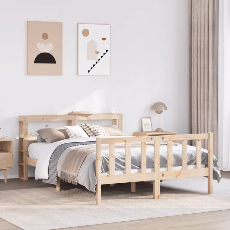 Letto in legno massello di pino vidaXL marrone con ripiani laterali L: 160 cm, P: 200 cm