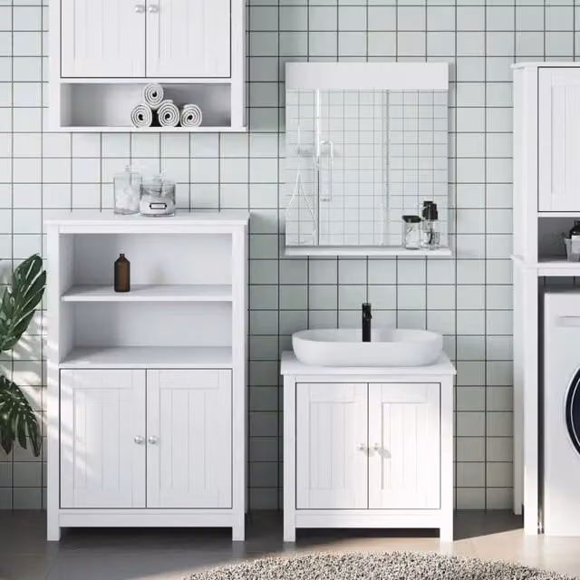 Set Mobili da Bagno 3 pz BERG Bianco in Legno Massello di Pino 3206498