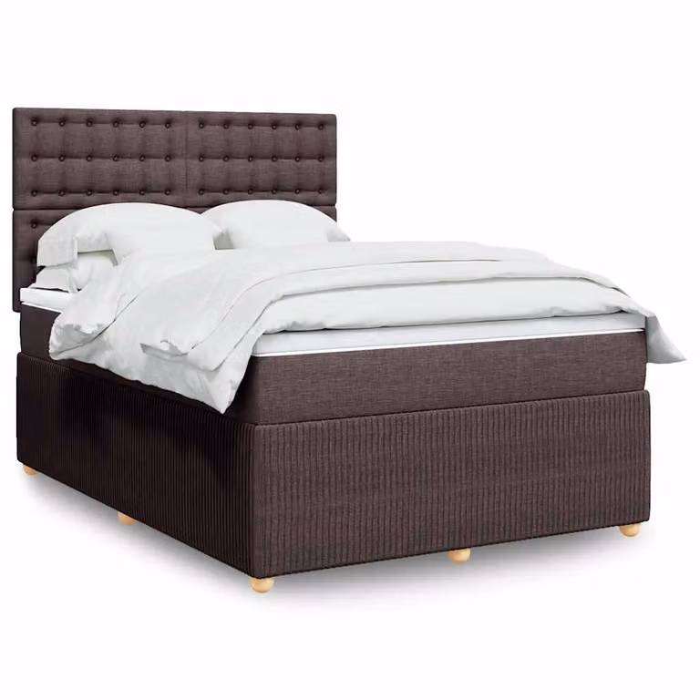 vidaXL Giroletto a Molle Ibrido con Materasso in Tessuto Marrone e Bianco L/P/H: 140 x 190 cm