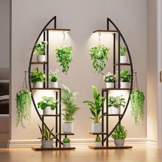 Stand per piante a sei ripiani con lampade da coltivazione, per interni e decorazione