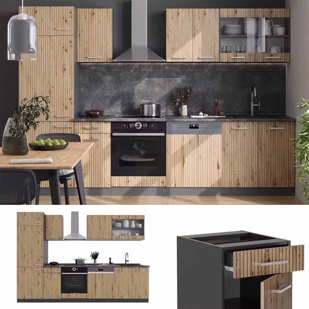 Cucina componibile moderna Vicco R-Line Rovere e Antracite L: 300 cm – 2