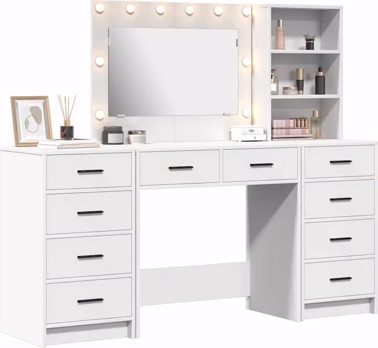 Tavolo da Trucco con cassetto 3 pcs Bianco Legno multistrato