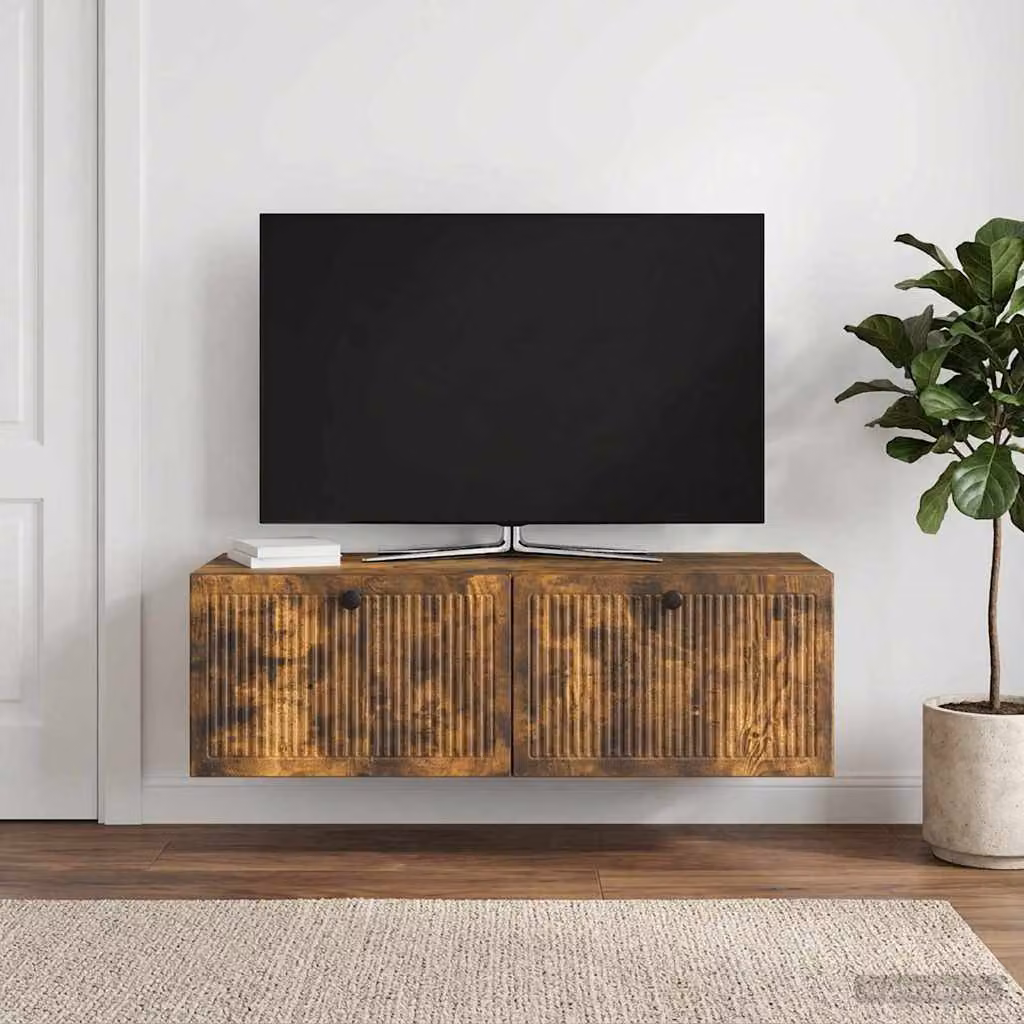 Mobile Porta TV da Muro vidaXL in Rovere Fumo, Design Moderno, L 98 x P 41 x H 30 cm