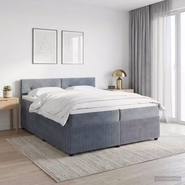Letto box spring con materasso ibrido vidaXL in tessuto grigio e bianco L/P: 200 x 200 cm