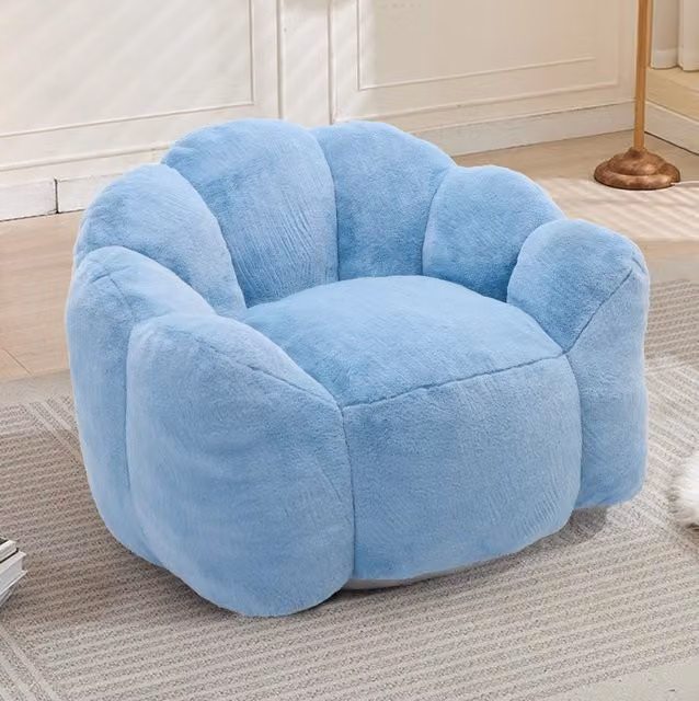Poltrona relax Lotus 110x110x68 cm in tessuto peluche blu, senza montaggio, per soggiorno -