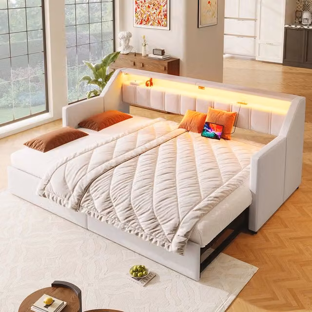 Daybed - Xylo - 90x200 cm LED USB 2 cassetti beige