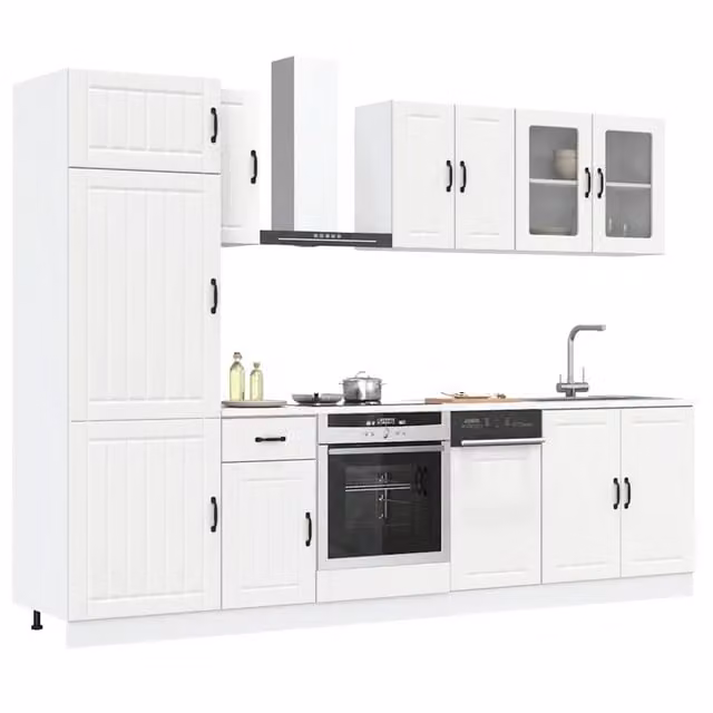 Set di mobili da cucina vidaXL in legno e vetro bianco con ante in vetro, 8 pezzi