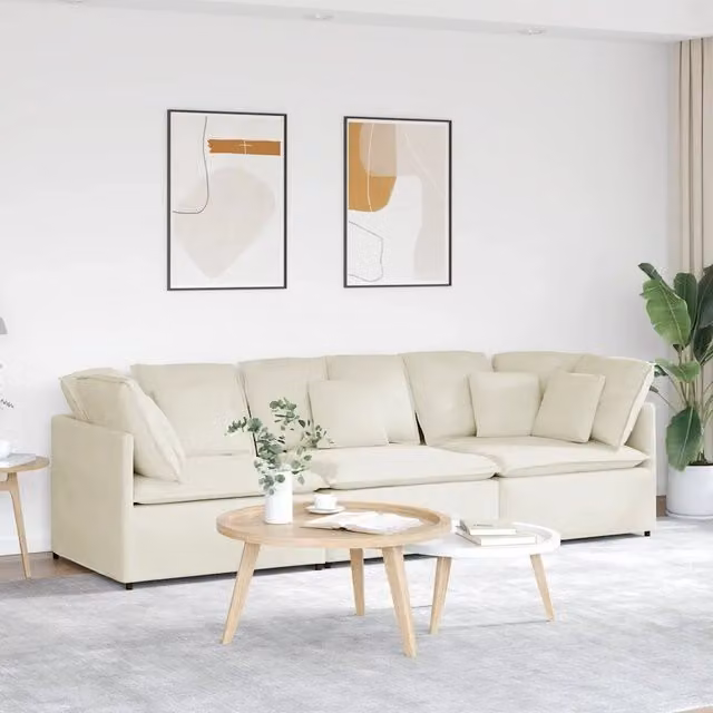Divano angolare moderno vidaXL in velluto beige con cuscini e struttura in metallo e legno