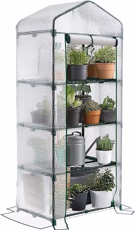 Serra in plastica VOUNOT®, serra a 4 piani, casetta da giardino bianca, 69x49x160 cm