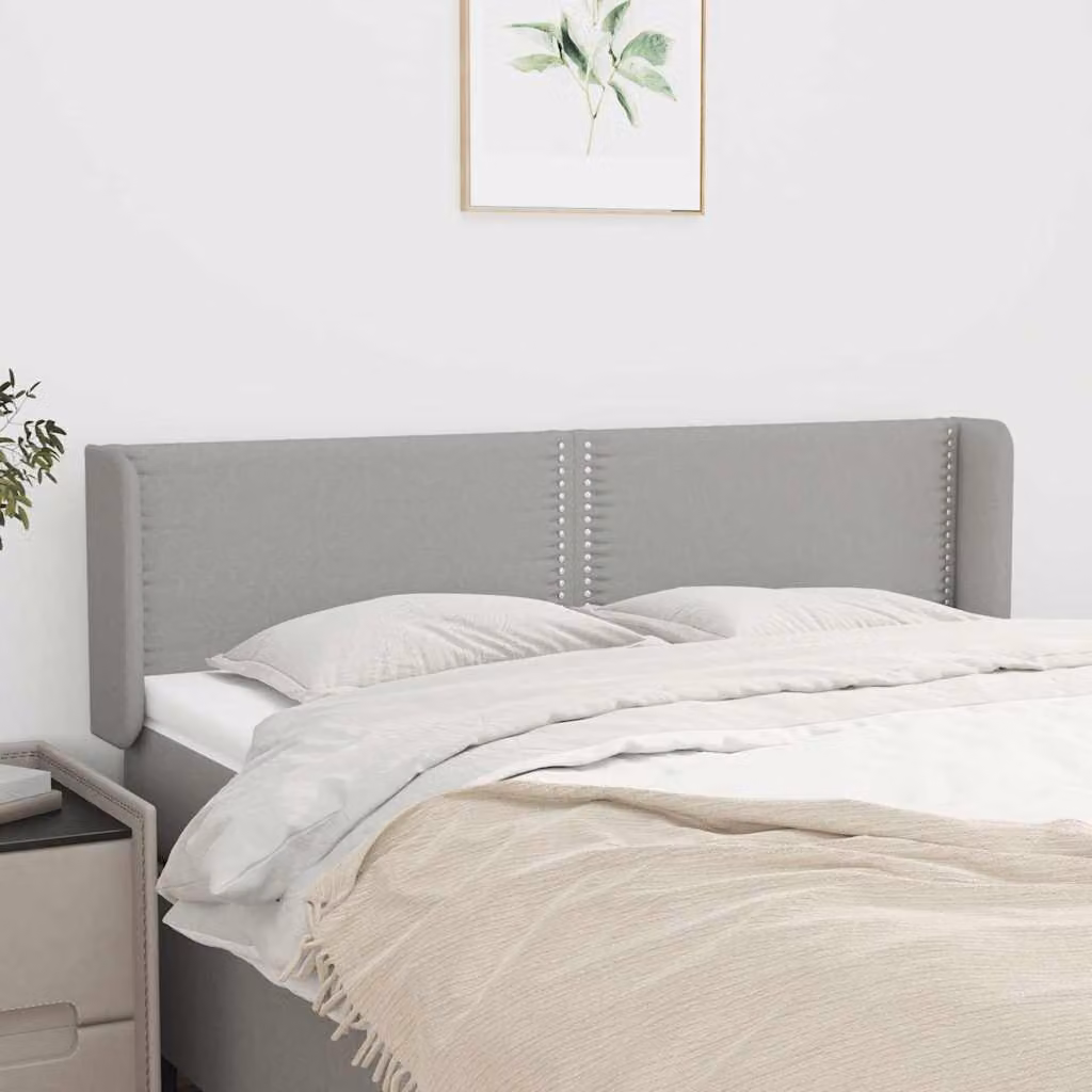 Testiera ad orecchio vidaXL in tessuto grigio chiaro con struttura in legno L: 147 cm, P: 16 cm, H: 78-88 cm