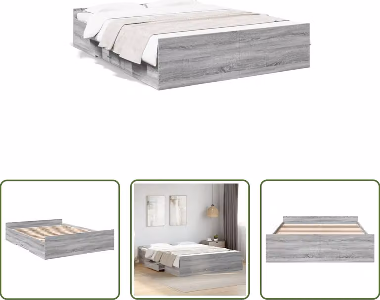The Living Store Struttura letto con cassetti Grey Sonoma 140x200 cm Materiale legno