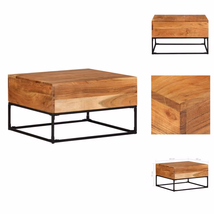 vidaXL Tavolino 68x68x41 cm in legno massiccio di acacia - Tavolini da caffè