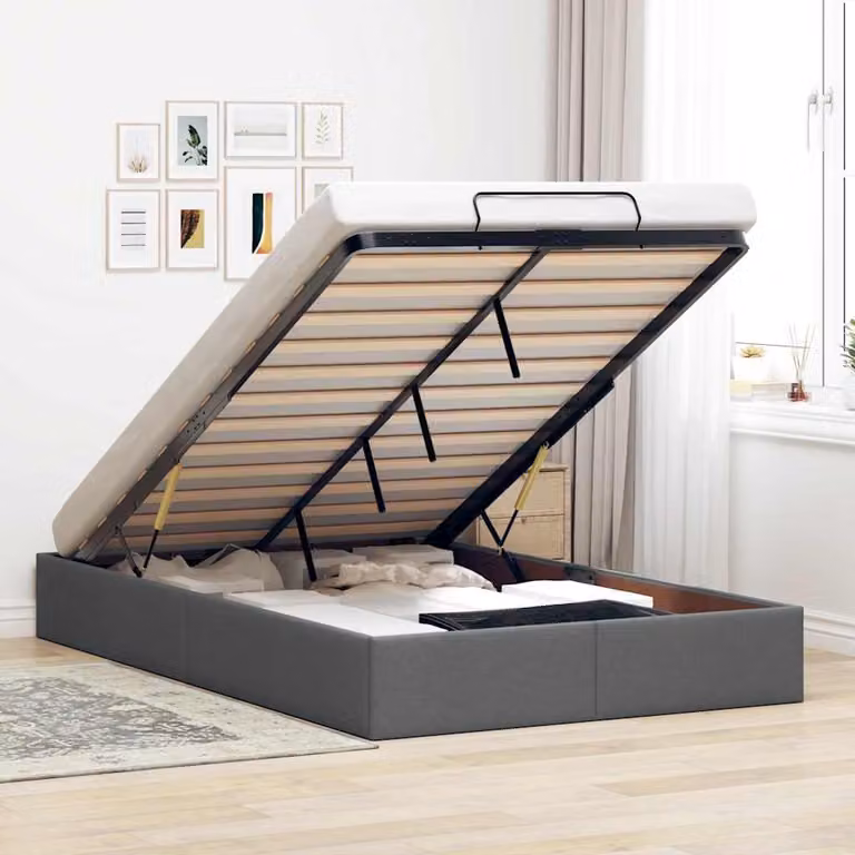 Struttura Letto con Contenitore a Sollevamento vidaXL in Tessuto Grigio L/P/H: 120 x 200 x 193 cm