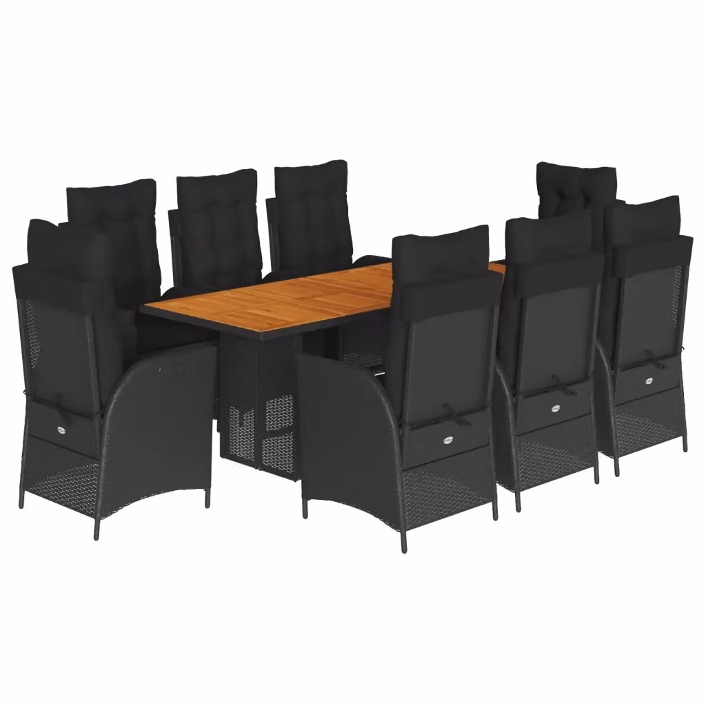 Set da pranzo da giardino vidaXL in legno di acacia e polyrattan nero con 9 pezzi – 2