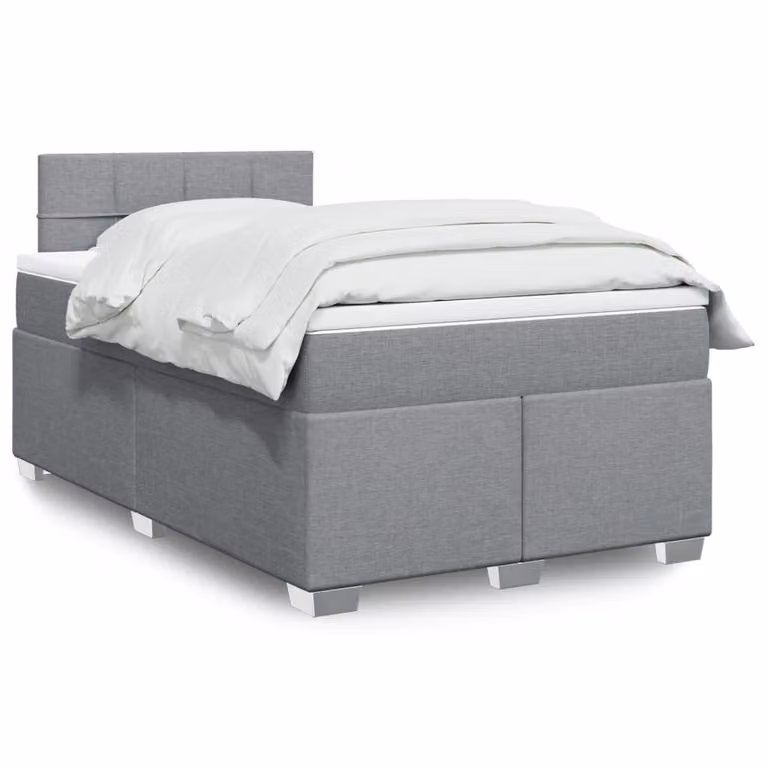 vidaXL Giroletto a Molle con Materasso Ibrido in Tessuto Grigio e Bianco L/P/H: 120 x 200 cm