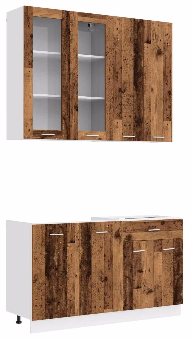 Set da cucina LYON, composto da 4 pezzi, realizzato in legno massello riciclato e materiale composito