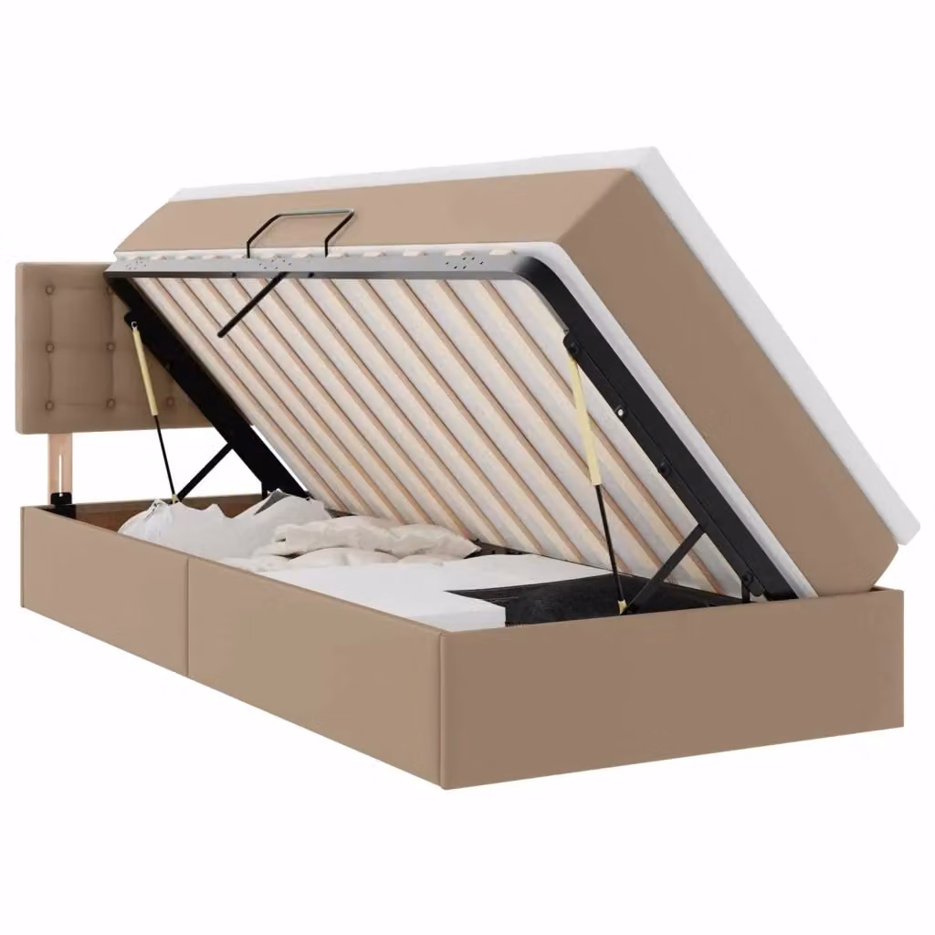 Letto con contenitore e illuminazione LED vidaXL, colore beige, L/P/H: 90 x 190 x 194 cm – 2