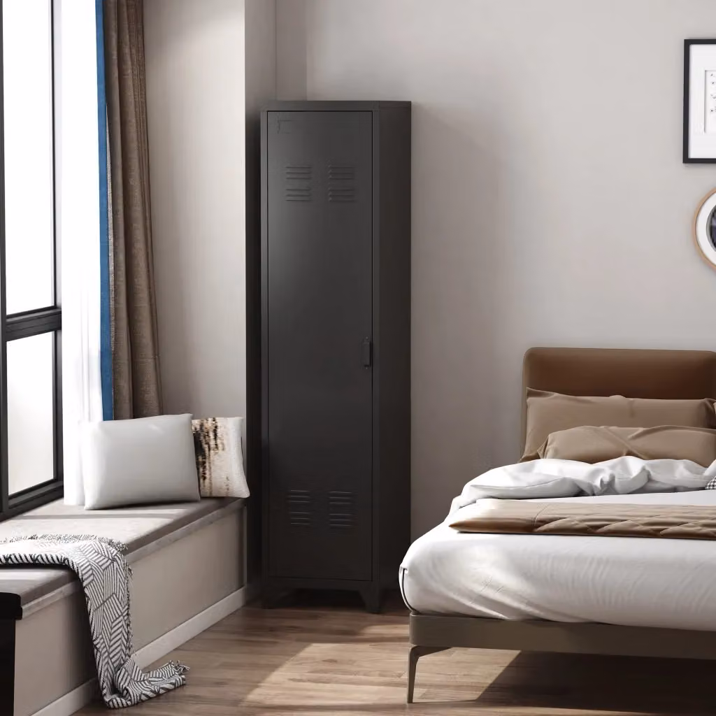 Easycomfort Armadietto Metallico in Stile Industriale con Anta, Nero Opaco, L: 43 cm, P: 25 cm, H: 180 cm – 2