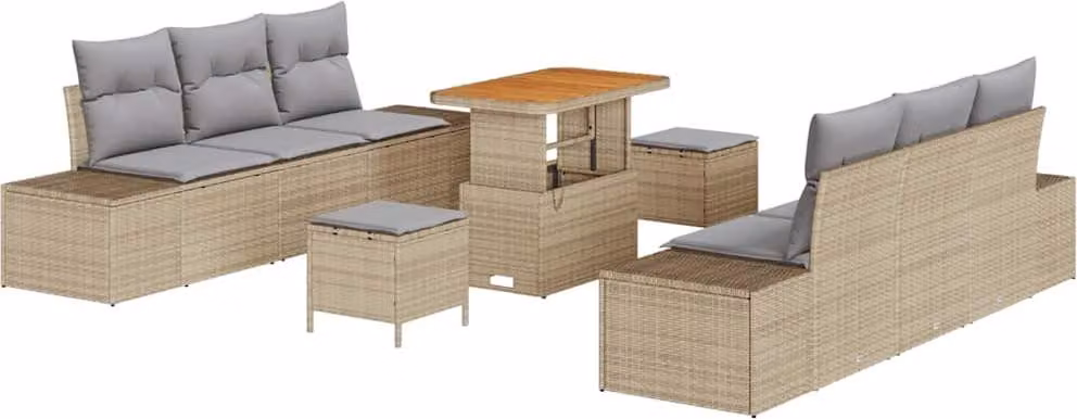 Set Divano da Giardino con cuscino 9 pcs Beige polyrattan