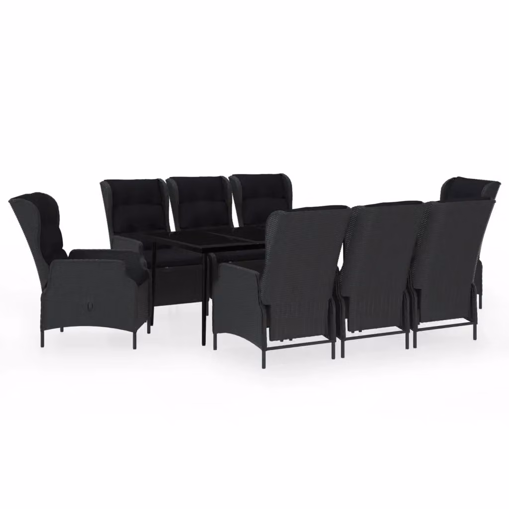 Set da pranzo da giardino moderno vidaXL in metallo e vetro, 9 pezzi, Grigio e Nero – 2